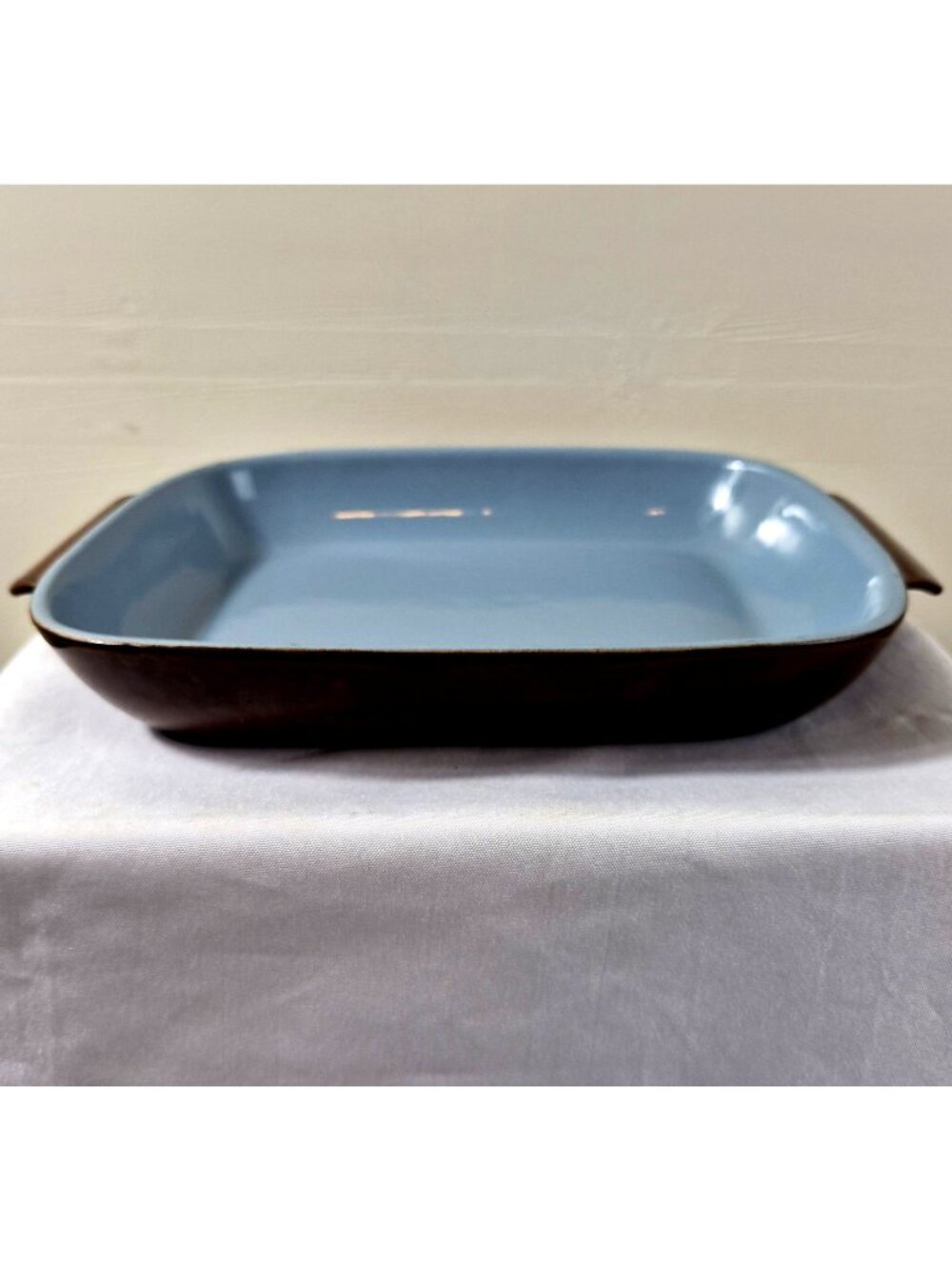 Vintage Denby Stoneware England Homestead Brown Baking Dish Blue Inside